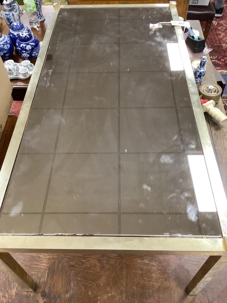 A Willy Rizzo style mirrored glass low table, width 99cm, depth 49cm, height 38cm